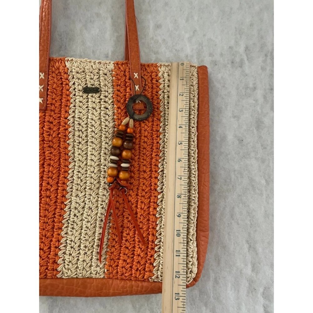 Sun N' Sand Womens Orange & Beige Beach Chic Crochet Shoulder Tote Bag - Picture 9 of 13